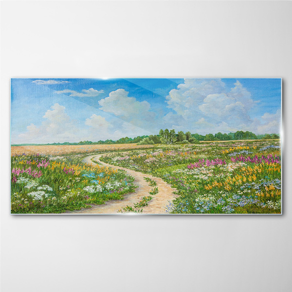 A flower path among the meadows Wall art on glass