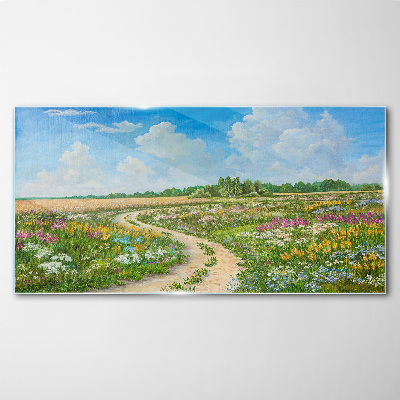 A flower path among the meadows Wall art on glass