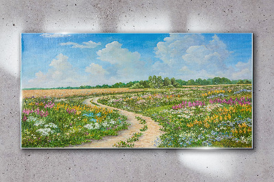 A flower path among the meadows Wall art on glass