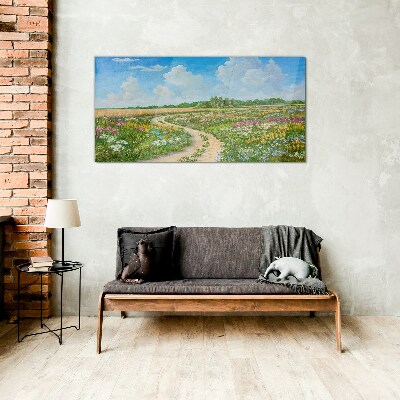 A flower path among the meadows Wall art on glass
