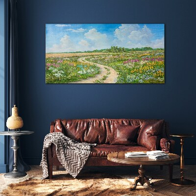 A flower path among the meadows Wall art on glass