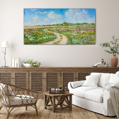 A flower path among the meadows Wall art on glass