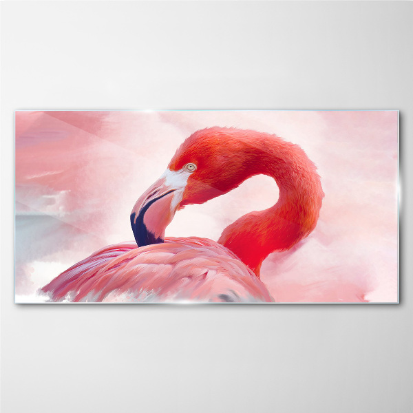 Pink flamingo in pastel colors Glass art print
