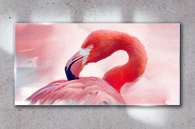 Pink flamingo in pastel colors Glass art print