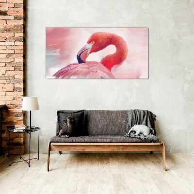 Pink flamingo in pastel colors Glass art print