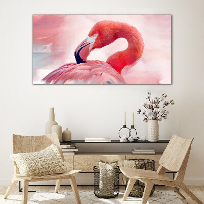 Pink flamingo in pastel colors Glass art print
