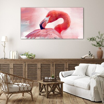Pink flamingo in pastel colors Glass art print
