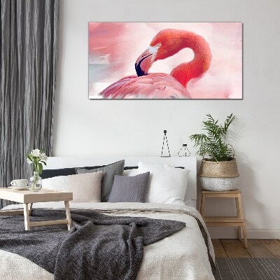Pink flamingo in pastel colors Glass art print