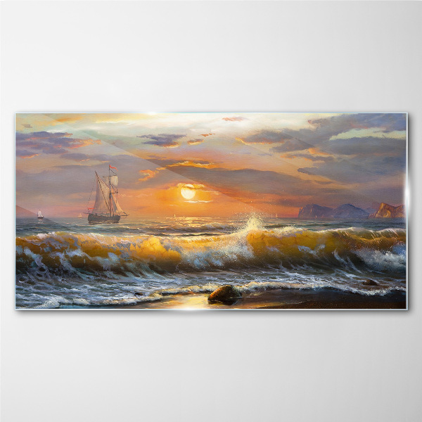 Sunset over the sea Wall art on glass