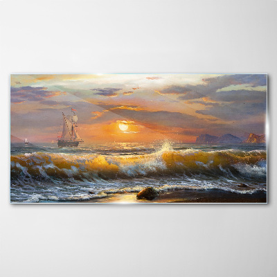 Sunset over the sea Wall art on glass