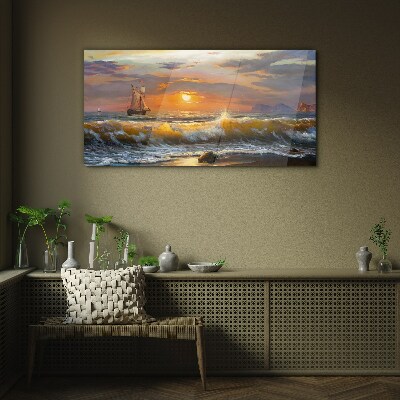 Sunset over the sea Wall art on glass