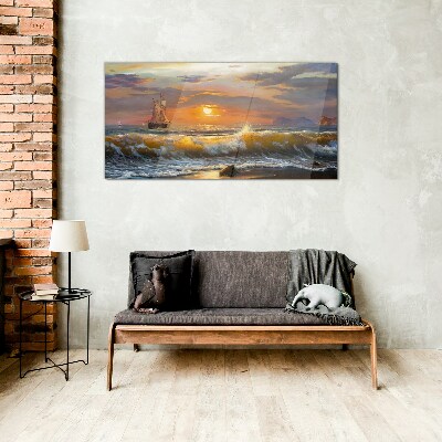 Sunset over the sea Wall art on glass