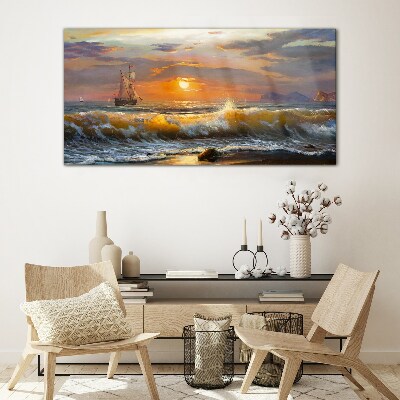 Sunset over the sea Wall art on glass