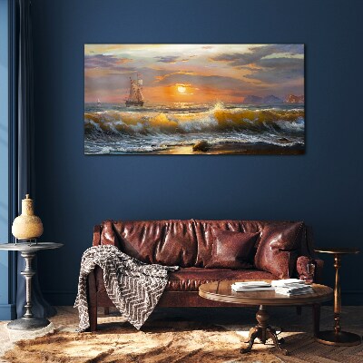 Sunset over the sea Wall art on glass