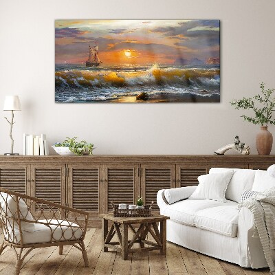 Sunset over the sea Wall art on glass