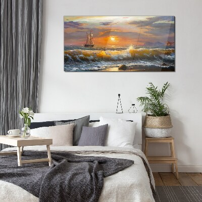 Sunset over the sea Wall art on glass