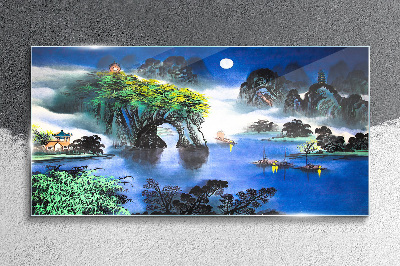 A peaceful night landscape with mountains Glass art print
