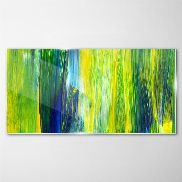 Green and blue abstract stripes Wall art on glass