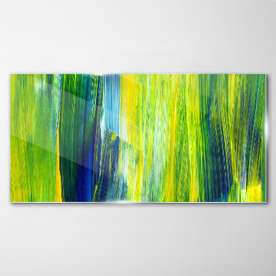 Green and blue abstract stripes Wall art on glass