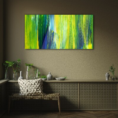 Green and blue abstract stripes Wall art on glass