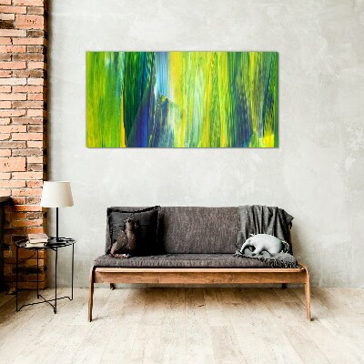 Green and blue abstract stripes Wall art on glass
