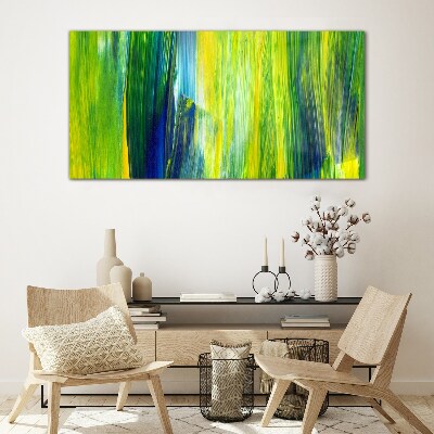 Green and blue abstract stripes Wall art on glass