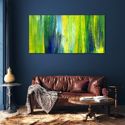 Green and blue abstract stripes Wall art on glass