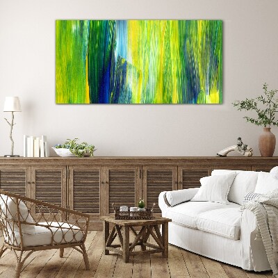 Green and blue abstract stripes Wall art on glass