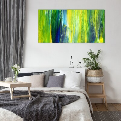 Green and blue abstract stripes Wall art on glass