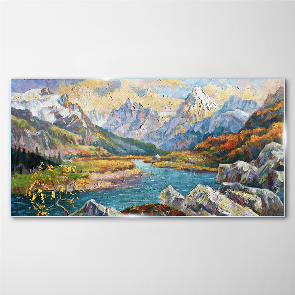 Mountain landscape with a river Glass art print