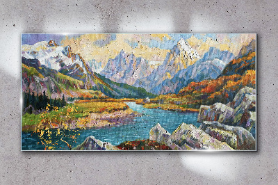 Mountain landscape with a river Glass art print