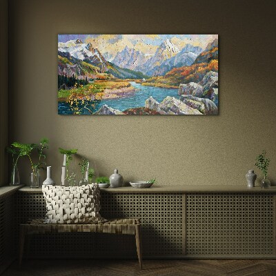 Mountain landscape with a river Glass art print