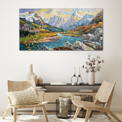 Mountain landscape with a river Glass art print
