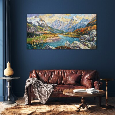 Mountain landscape with a river Glass art print