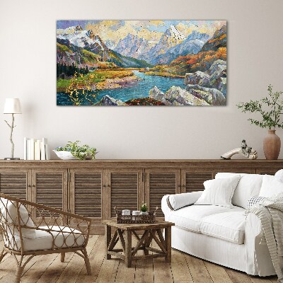 Mountain landscape with a river Glass art print