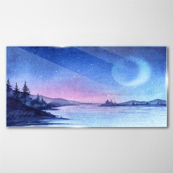 A magical evening by the lake Wall art on glass