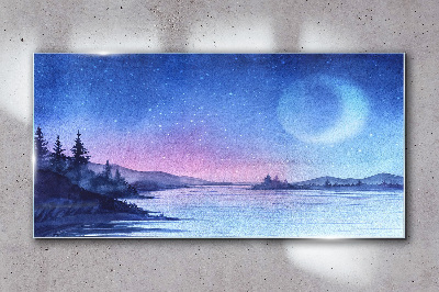 A magical evening by the lake Wall art on glass