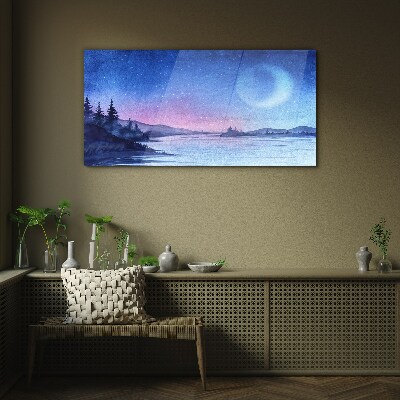 A magical evening by the lake Wall art on glass