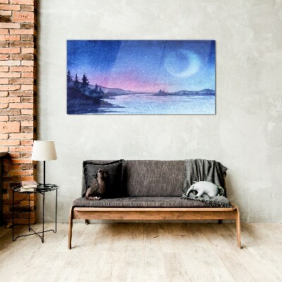 A magical evening by the lake Wall art on glass