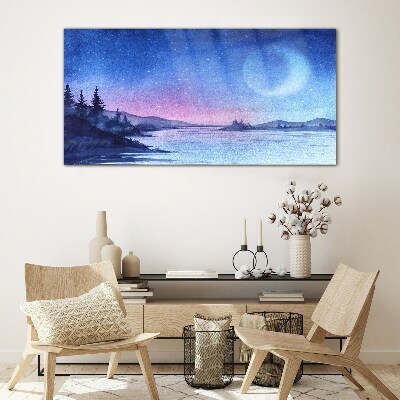 A magical evening by the lake Wall art on glass