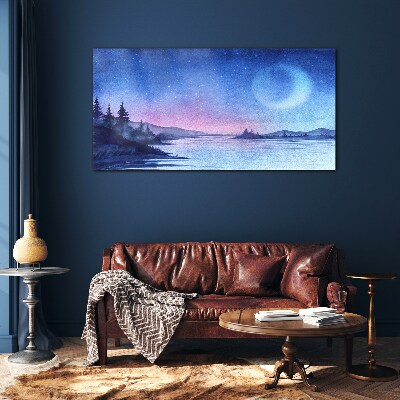 A magical evening by the lake Wall art on glass