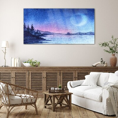 A magical evening by the lake Wall art on glass
