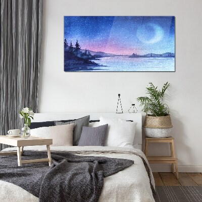 A magical evening by the lake Wall art on glass