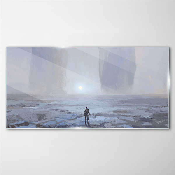 Wandering alone in a misty space Glass art print