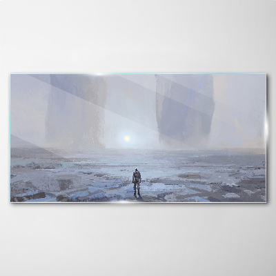 Wandering alone in a misty space Glass art print
