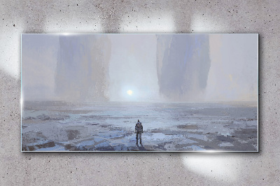 Wandering alone in a misty space Glass art print