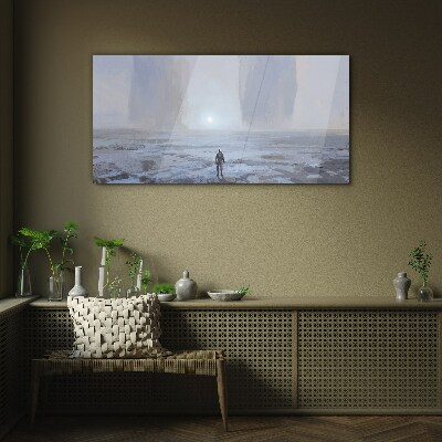 Wandering alone in a misty space Glass art print