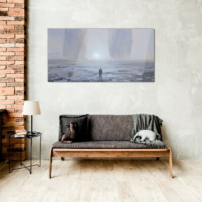 Wandering alone in a misty space Glass art print
