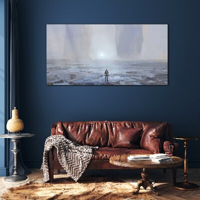 Wandering alone in a misty space Glass art print