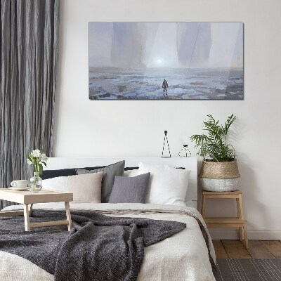 Wandering alone in a misty space Glass art print